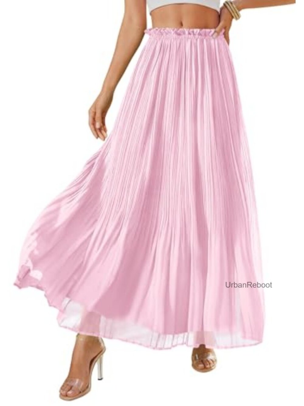 Pleated Midi Skirt for Women High Waisted Flow Boho Chiffon A-Line